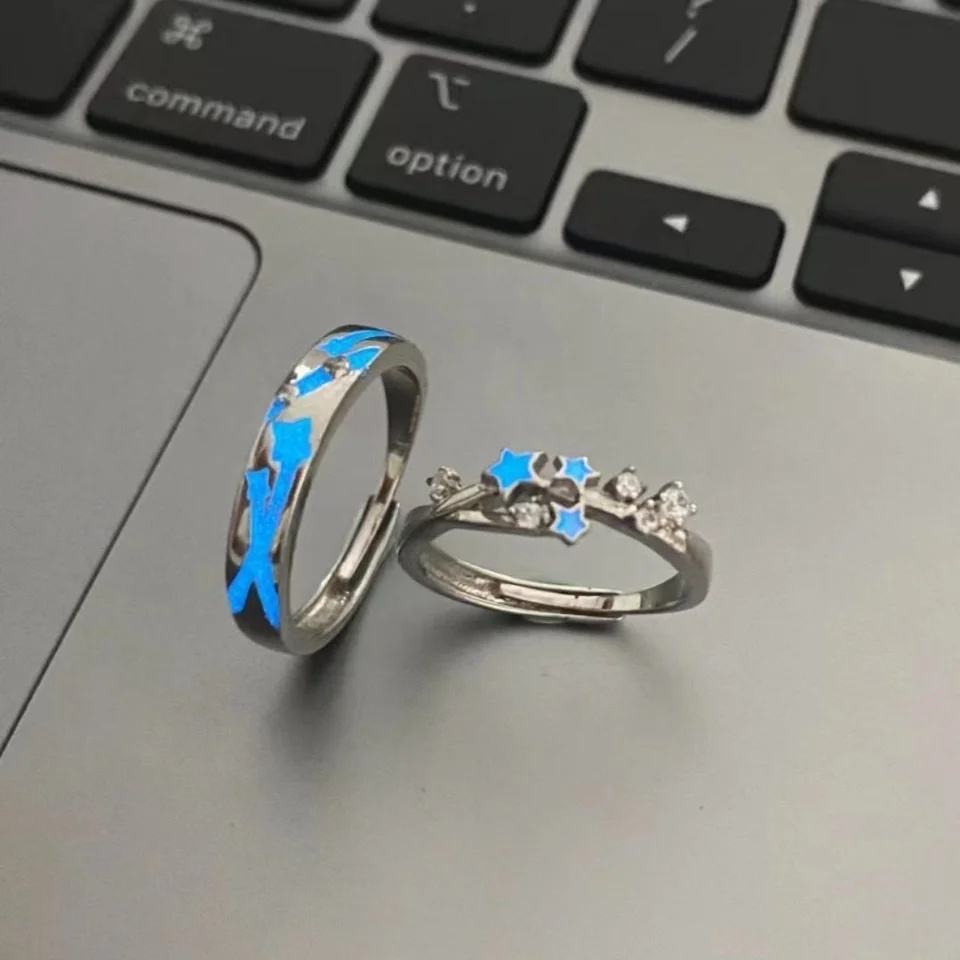 Rinhoo Luminous Blue Green Light Star Glow Dark Fluorescent Zircon Heart Ring Women Men Couples Finger Rings Jewelry Adjustable - Buy  Product on Alibaba.com