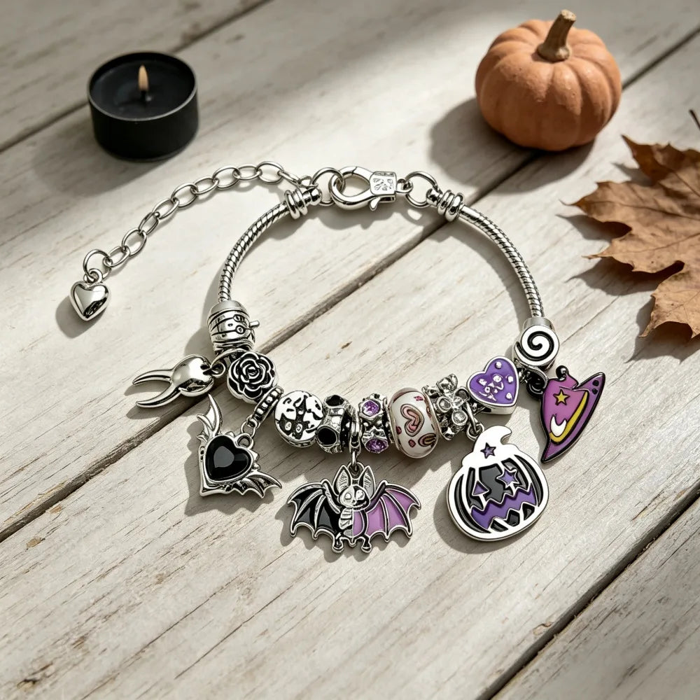 Silver pumpkin charm bracelet for fall